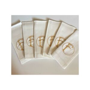 Frontgate Embroidered Monogram “F”Linen Guest Towels in Ivory Set of 6~ New